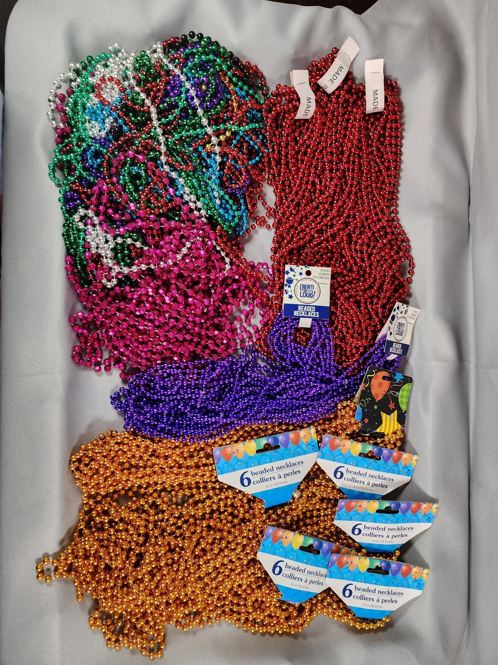 5lbs Party Beaded Necklaces - Multicolor Mardi Gras & Red, Purple, Gold Strands